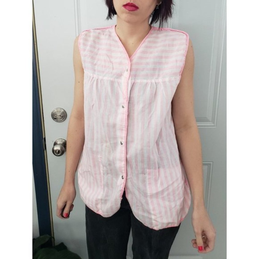 Vintage 80s Pink and White Striped Vest